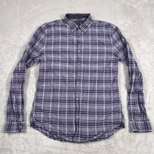 John Varvatos Dress Shirt Mens Small Purple Plaid Button Up Slim Fit Long Sleeve