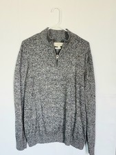 Mens Quarter Zip Cashmere  Cotton Knit Pullover Sweater Gray Size Medium