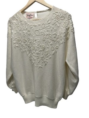 Vintage 80 s-90 s Jaclyn Smith Embroidered Sweater Y2K Knit Pearl Size Large