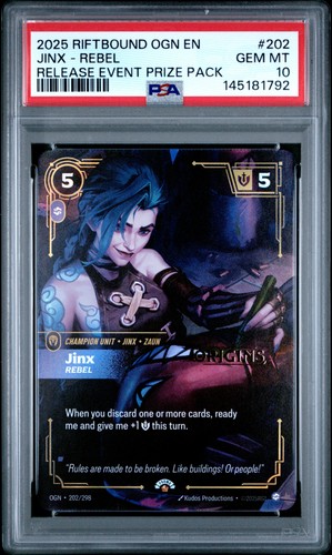 Jinx - Rebel Release Event Prize Pack PSA 10 2025 Riftbound Ogn-Origins ...