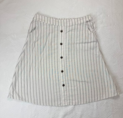 Christopher & Banks Women's L Skirt Stripe Linen Blend Pockets Spring Easter