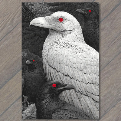STICKER White Raven Black Crows Red Eyes Gothic Fantasy Dark Bird Art