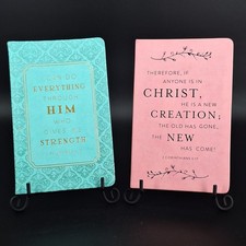 2 Christian Journals Scripture Bible Verse Notebooks Teal and Pink