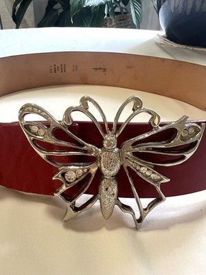 VTG Garuglieri Red Leather Belt 27-31” Butterfly Buckle Italy Y2K Boho Western VTG Garuglieri Red Leather Belt 27-31” Butterfly Buckle  main image 4