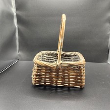 Vintage White Washed Square Wicker Basket with Bentwood Handle - Rustic...