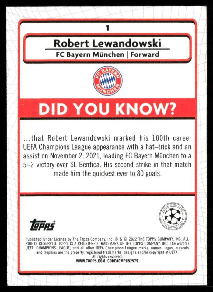 2022 MERLIN UEFA CHAMPIONS LEAGUE ROBERT LEWANDOWSKI FC BAYERN MUNCHEN #1 - Image 2 of 2