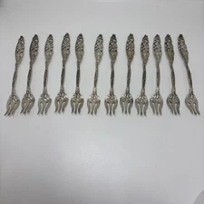 12 Rare Dominick Haff Labors of Cupid Sterling Silver Cocktail or Seafood Forks