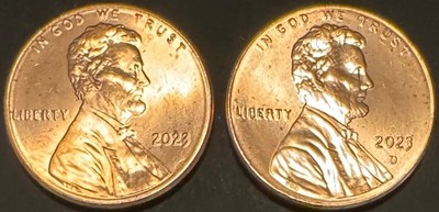 2023 Lincoln Shield Cent P D Uncirculated BU 2 Coin Lot From Original Rolls