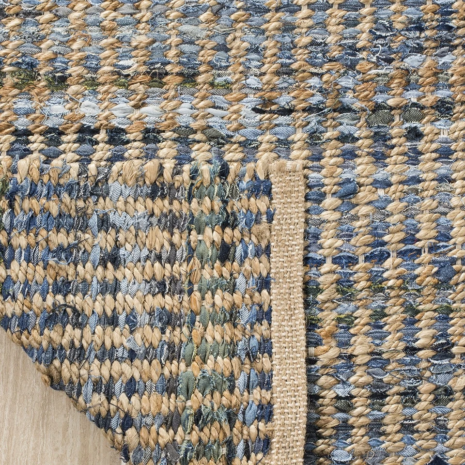 Cape Cod Collection Area Rug - 5' x 8', Natural & Blue, Handmade Flat Weave C... - Image 4 of 4