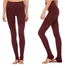 Alo Yoga Goddess Maroon Burgundy Red Ruched Leg Leggings Soft Logo Size Small