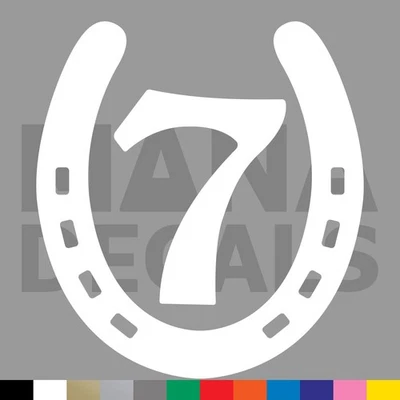 MANA DECALS Lucky 7 Horseshoe Vinyl Die Cut Decal Sticker - Race Horse Horses Luck Seven