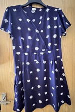 Ladies cotton traders navy blue white floral pocket viscose summer dress sz  12 