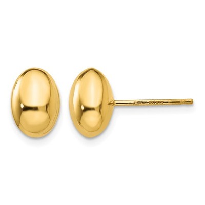 14 Karat Gelbgold 10 x 7 mm poliert gepufft ovale Knopf Ohrstecker Damen