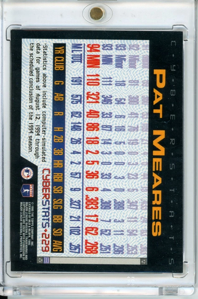 1995 Topps #229 Pat Meares CyberStats (Spectralight) - Image 2 of 2