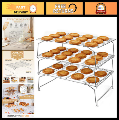 3-Tier Stackable Cooling Rack 15''x10'' - Collapsible Stainless Steel Baking Rack