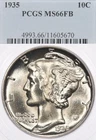 1935 10C PCGS MS66 FB Mercury Silver Dime Full Bands Uncirculated