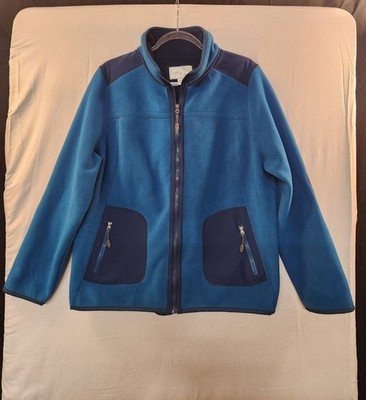 Green Tea Women's Turquoise Fleeced Zip Up Jacket Elbow Patch Size 2X Thick Cozy