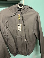Carhartt Duck Active Hooded Jacket Black Quilted Flannel Lined 103940-GVL Medium