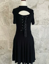 Hot Topic Black Cut Out Lace Up Dress Small