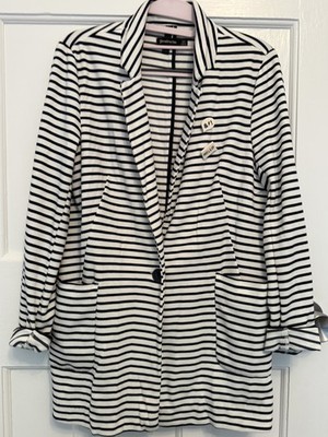 Stradivarius Women's Blazer Jacket Size EUR S. White & Navy Striped. 
