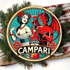 Tin Metal Signs Home Décor 8x8 "Campari" Round Aluminum Sign,Reusable,Easy Hang