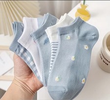 Women s Ankle Socks Blue, Floral, Strawberry 5 Pair