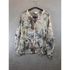 Susan Graver Blouse Womens XL Gray Floral She...