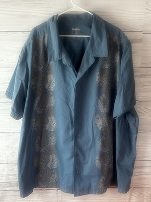 King Size Blue Leaf Hawaiian Lightweight Button Up Short Sleeve Shirt 527