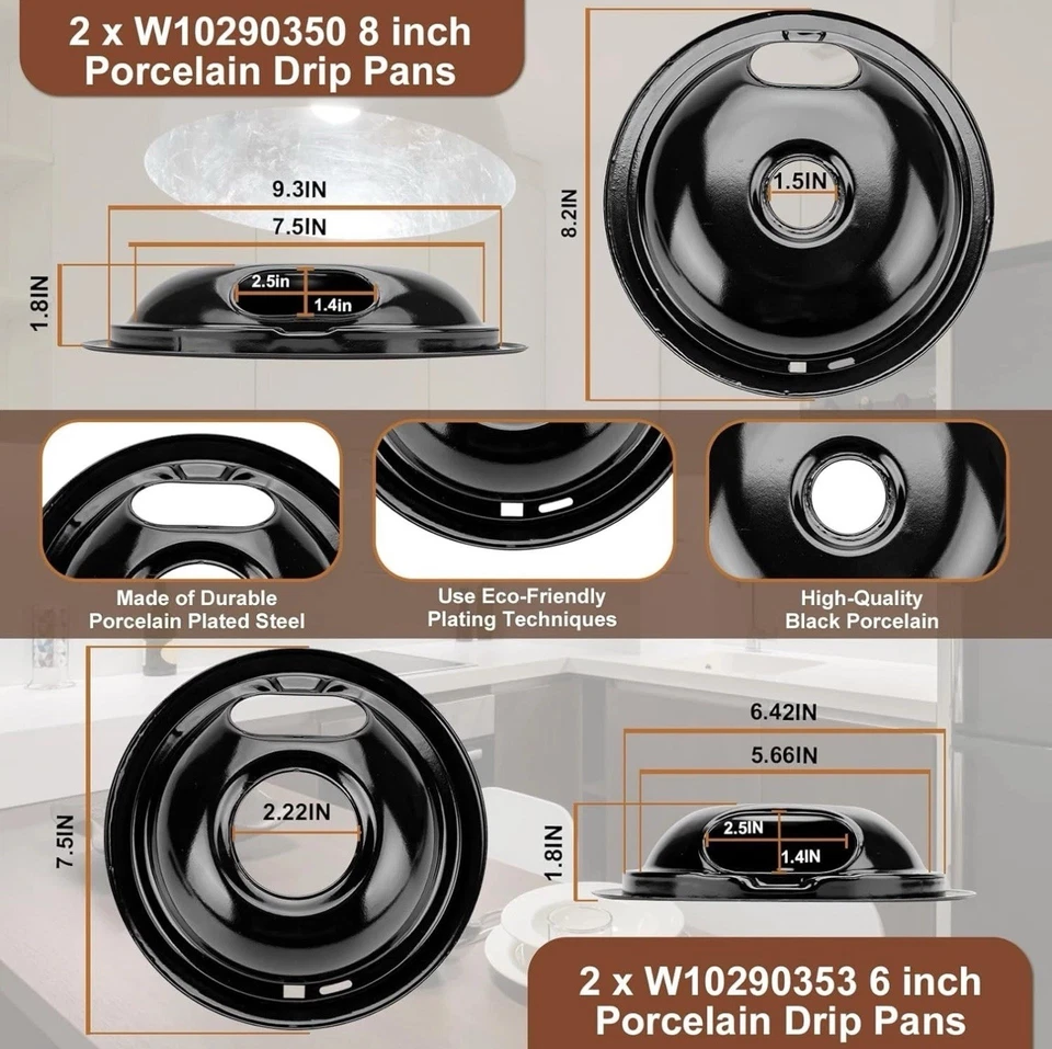 Porcelain Drip Pan and Electric Range Burner Element Set for Frigidaire Kenmore - Image 2 of 4