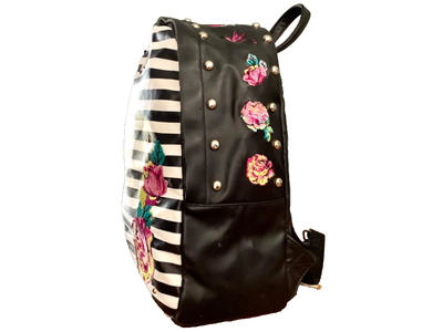 BETSEY JOHNSON LARGE BACKPACK BOOKBAG BLACK & WHITE STRIPED  display picture 2