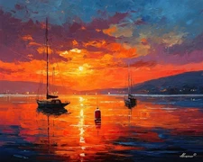 Leonid Afremov SUNSET ON THE BAY Oil Painting 20"x16" by Official Studio GICLEE