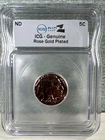 1934 Buffalo Nickel Rose Gold Plated ICG “Genuine” Indian Head 5C Coin