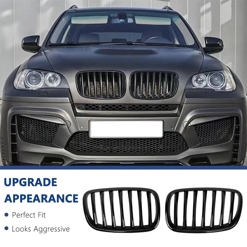 Gloss Black Front Kidney Grille For BMW X5 X6 E70 E71 2007-2013 Single Line US - Imagem 3 de 4