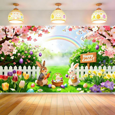 Happy Easter Backdrop for Photography - 71x43 Inch Easter Banner with 20ft Ri...