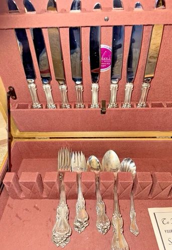 Vintage STERLING SILVER, 37 PIECE "Marlborough" FLATWARE SET in Box