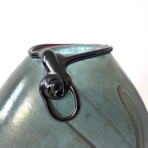 Signed Robert Pierini Blown Glass Vase in Biot, 1986 - Iridescent Blue Overlay - Picture 15 of 22