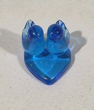 Vintage Blue Bird of Happiness Glass Birds On Heart Signed Leo Ward 1990 Sticker