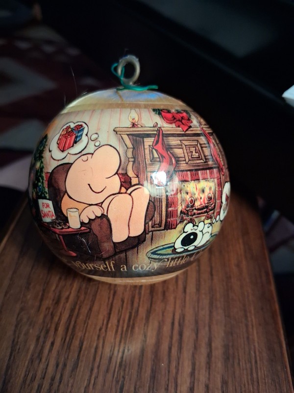 Vintage 1982-3 ZIGGY Gold Silk Ball Ornament Have a Cozy Little Christmas