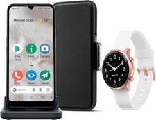 Doro 8100 Pus Watch, Wallet, Cradle - Smartphone for Seniors - Unlocked - White