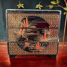 Vintage Yamanaka Lacquerware 3 Tiered stacking Bento Jewelry Trinket Box As Is