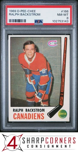 1969 O-PEE-CHEE #166 RALPH BACKSTROM CANADIENS PSA 8