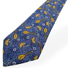 excellent condition HERMES Tie Blue All over pattern Instruments Butterflies