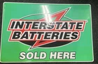 Large 3' Vintage INTERSTATE BATTERIES Sold Here Embossed Metal Gas Station Sign