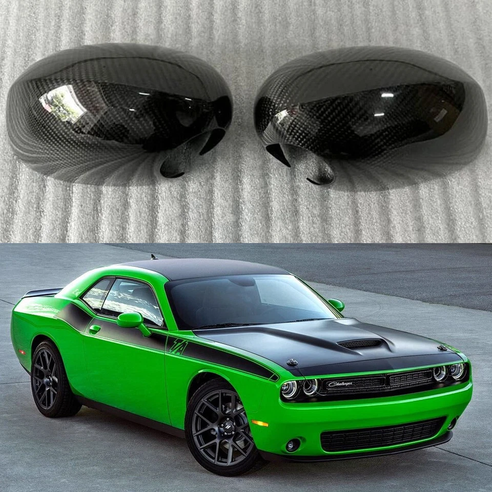 Tapas de cubierta de espejo retrovisor lateral de fibra de carbono real carcasa para Dodge Challenger 2009-2022 Foto 3 de 4