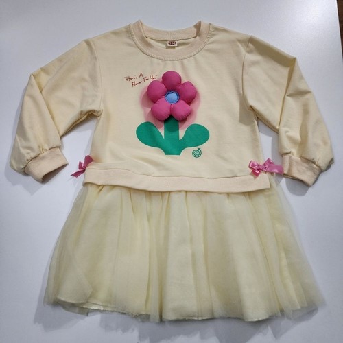 Girls Light Yellow 3D Pink Flower Dress Size 7-8 NEW without Tags - Picture 2 of 9