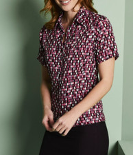 Simon Jersey Semi-fitted Open Collar Plum Ovals Blouse Size UK 8