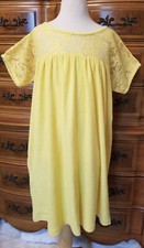 Vintage Adrian Roberts Yellow Terry Terrycloth Gown Housedress Lace Trim L/44