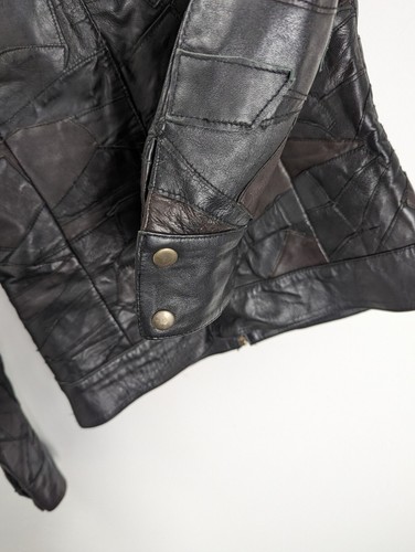 vintage Two Tone patchwork leather jacket handmade Womens Size M UK 12 - Picture 6 of 12