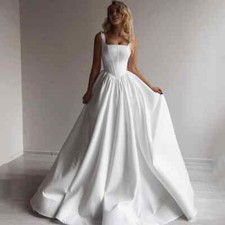 A-Line Wedding Dresses Satin Sleeveless Boho Beach Square Neck Evening Gowns