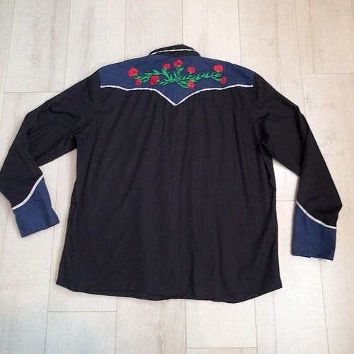 Coofandy Mens XXL Black Embroidered Cowboy Western Shirt Long Sleeve floral - Picture 13 of 16